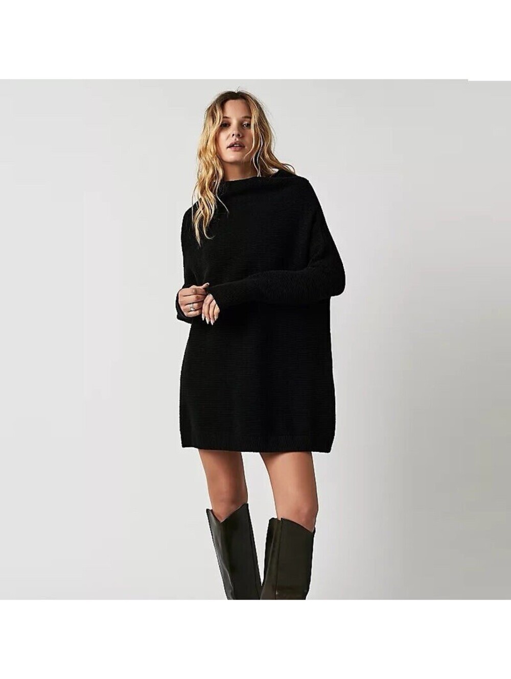 Free People Womens Ottoman Slouchy Tunic Black Sweater Top Size XS Oversized